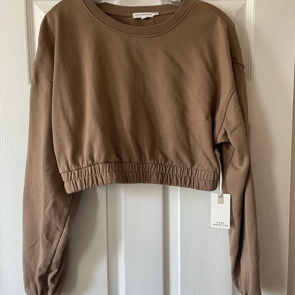 Good American FLEECE CROP WAISTED SWEATSHIRT SIZE 2 Medium